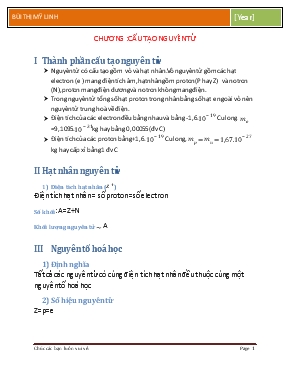 Giáo án Chương  Cấu tạo nguyên tử - Môn hóa 11